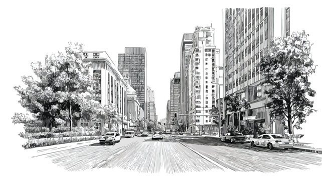City Street Drawing with City Vector Picture for Urban Design Projects