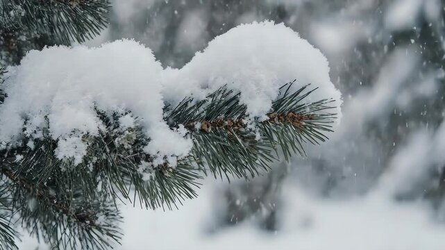ranche de pin recouverte de neige fra&icirc;che en plein hiver