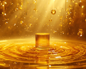 Majestic 3d fluid gold splash with ripples and bubbles