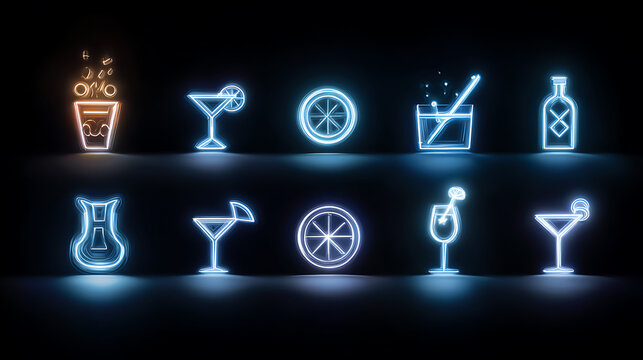 Vector alphabet and number set with icons for communication and technology