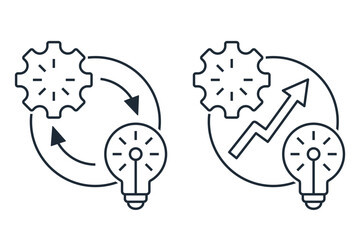 Startup idea, product innovation. Vector linear icon isolated on white background.