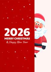 2026 Merry Christmas and Happy New Year with Santa Claus on Red Tones &ndash; Festive Holiday Illustration
