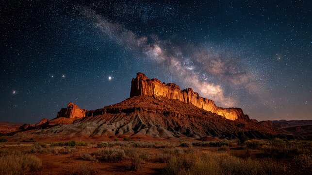 Milky way over the desert landscape in utah at night with stars - Powered by Adobe