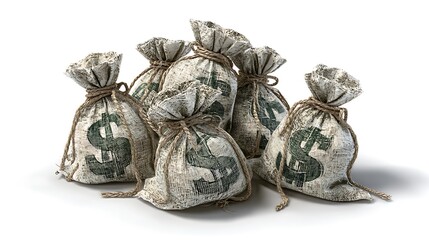 Rendering bag of money isolated on the white background 