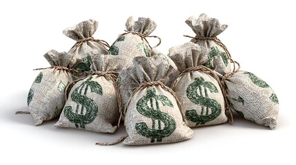 Rendering bag of money isolated on the white background 
