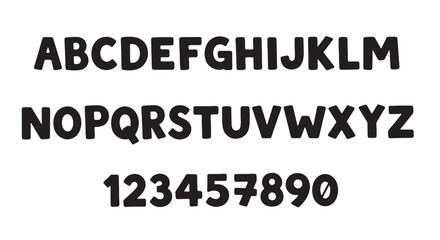 Chunky alphabet and number set bold font style for playful designs isolated on white background © Rosie