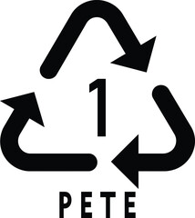 PETE 1 recycling symbol black vector icon for plastic products isolated on white background