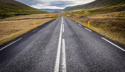 Empty so called Ring Road main road in northern Iceland
