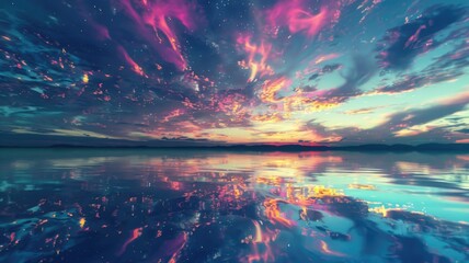 Fototapeta premium SDream where tunning sunset over calm water with vibrant colors and cloud reflections