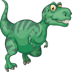 Green Tyrannosaurus Rex Dinosaur Cartoon Character Roaring with Sharp Teeth and Big Eyes on Transparent Background