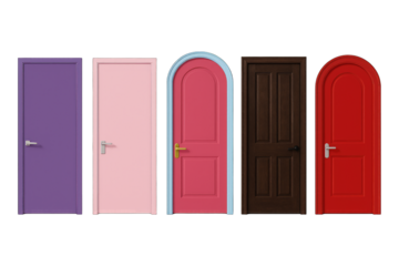 Various colorful doors, choice, opportunity, and new beginnings with options