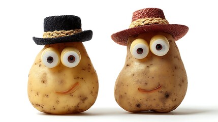 Funny scene of Potatoes with hat isolated on the white background 