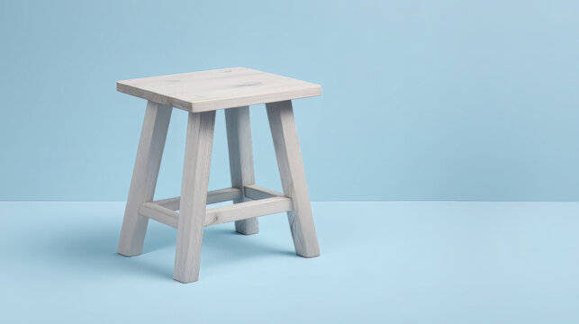 Drewniany stołek na tle niebieskiego