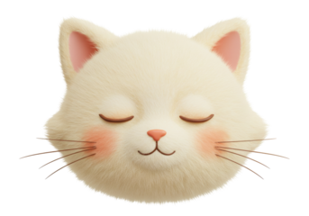 Isolated Sleepy Cat Face with Closed Eyes, Smiling Mouth, and Whiskers on Pale Fur, Fluffy