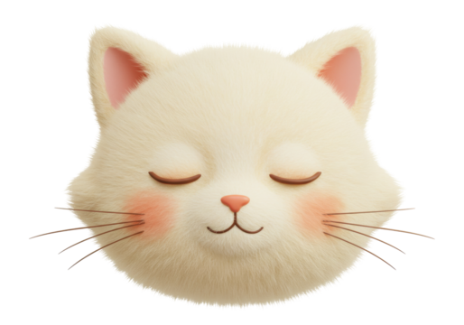 Isolated Sleepy Cat Face with Closed Eyes, Smiling Mouth, and Whiskers on Pale Fur, Fluffy - Powered by Adobe