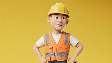 Cartoon character with hard hat and safety vest