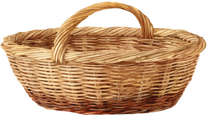 Obraz premium Wicker Basket with Handle on White Background - Professional Drawing for Creative Projects