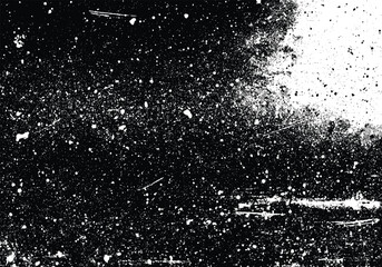 black and white vintage dust overlay, rough grain texture with scattered specks, scratch marks, aged film effect, distressed aesthetic, vector background design