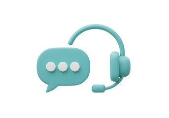 Isolated customer service headset alongside a speech bubble icon in light-blue color.