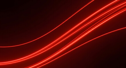 Abstract Glowing Red Light Trails Flowing on a Dark Background with Dynamic Wavy Lines