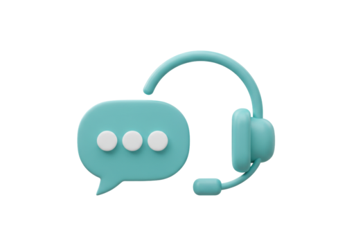 Isolated customer service headset alongside a speech bubble icon in light-blue color.