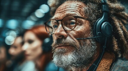 Man headset communication technology support service call center operator customer service online help desk assistance professional telemarketing business