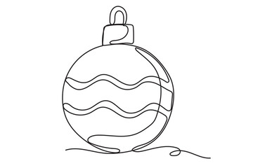 Winter Holiday Decoration Glass Ball Line Art. Christmas or New year Greeting Card Template. Outline Cute Cartoon Christmas Christmas Tree Toy Illustration. Happy Holiday Family Party Invitation Art	
