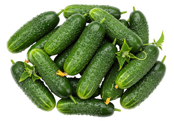 Isolated pile of green cucumbers from the garden for fresh vegetable diet salad making