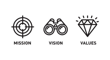 Mission vision and values icon set simple line vector design business concept for presentation and i