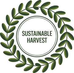Sustainable Harvest logo with green laurel wreath and text inside circle.