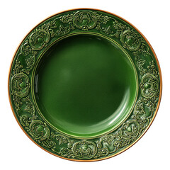 emerald serving plate with decorative embossed rim adding luxurious sophisticated detail to dining elements