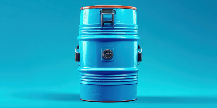 Blue plastic chemical barrel