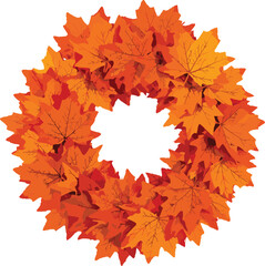 Autumn leaf wreath, fall colors, seasonal decor, Thanksgiving theme, orange red yellow leaves, circular design, realistic texture, white background