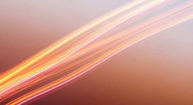 Abstract Glowing Orange and Red Light Trails on a Light Background with Dynamic Wavy Lines