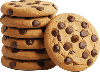 Golden brown, chocolate chip cookies, stacked snack, crispy edges, soft center, sweet treat, homemade dessert, bakery style, comfort food