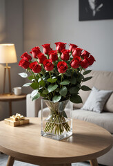 romantic box of roses bouquet on table gift