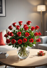 romantic box of roses bouquet on table gift