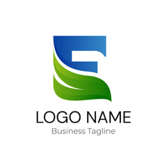 Logo Letter E Green Blue Leaf Business Company Design Template