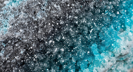 Close-up of Textured Black Rock with Glowing Turquoise Crack and Glittering Particles