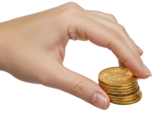 Isolated stack of gold coins in hand with fair skin holding the riches ready for investing