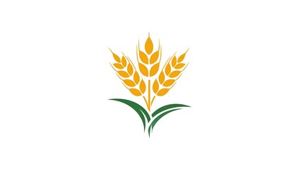 Graphic depicts golden wheat stalks atop green blades on a white background, conveying growth and organic simplicity
