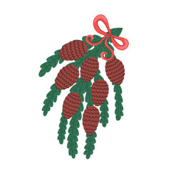 Pine branch with cones and a red bow