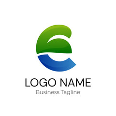 Logo Letter E Green Blue Leaf Business Company Design Template