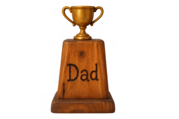 Golden trophy with dad engraved on wooden base, symbolizing father's day appreciation and recognition for best parents