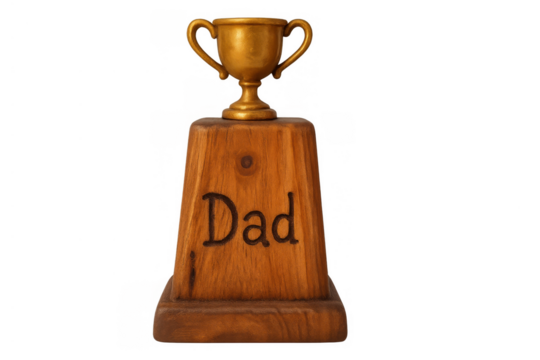 Golden trophy with dad engraved on wooden base, symbolizing father's day appreciation and recognition for best parents