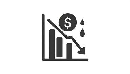 Graph shows downward trend with dollar and drips, isolated on white