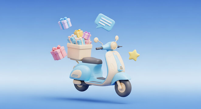 Festive Scooter Delivering Presents for Online Shopping