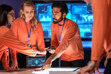 A team of Web3 innovators launches a new decentralized application dApp, showcasing the user interface for a blockchain-based platform for the creator economy or decentralized finance.