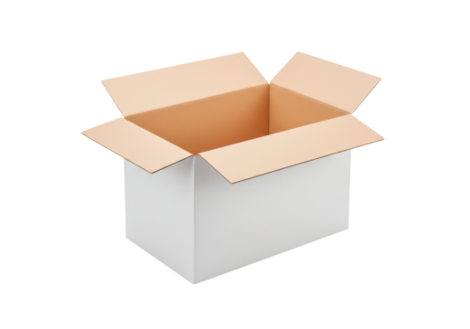 Isolated open empty cardboard box for moving or shipping; packaging and storage concept