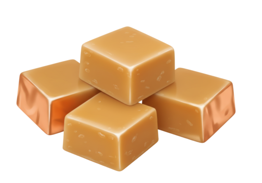 Isolated caramel candies in a pile, offering a sweet treat perfect for indulgent snacks